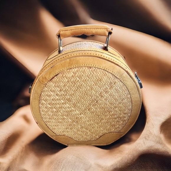 Storage & Organization Vintage Small Round Rattan Wicker Hat Box